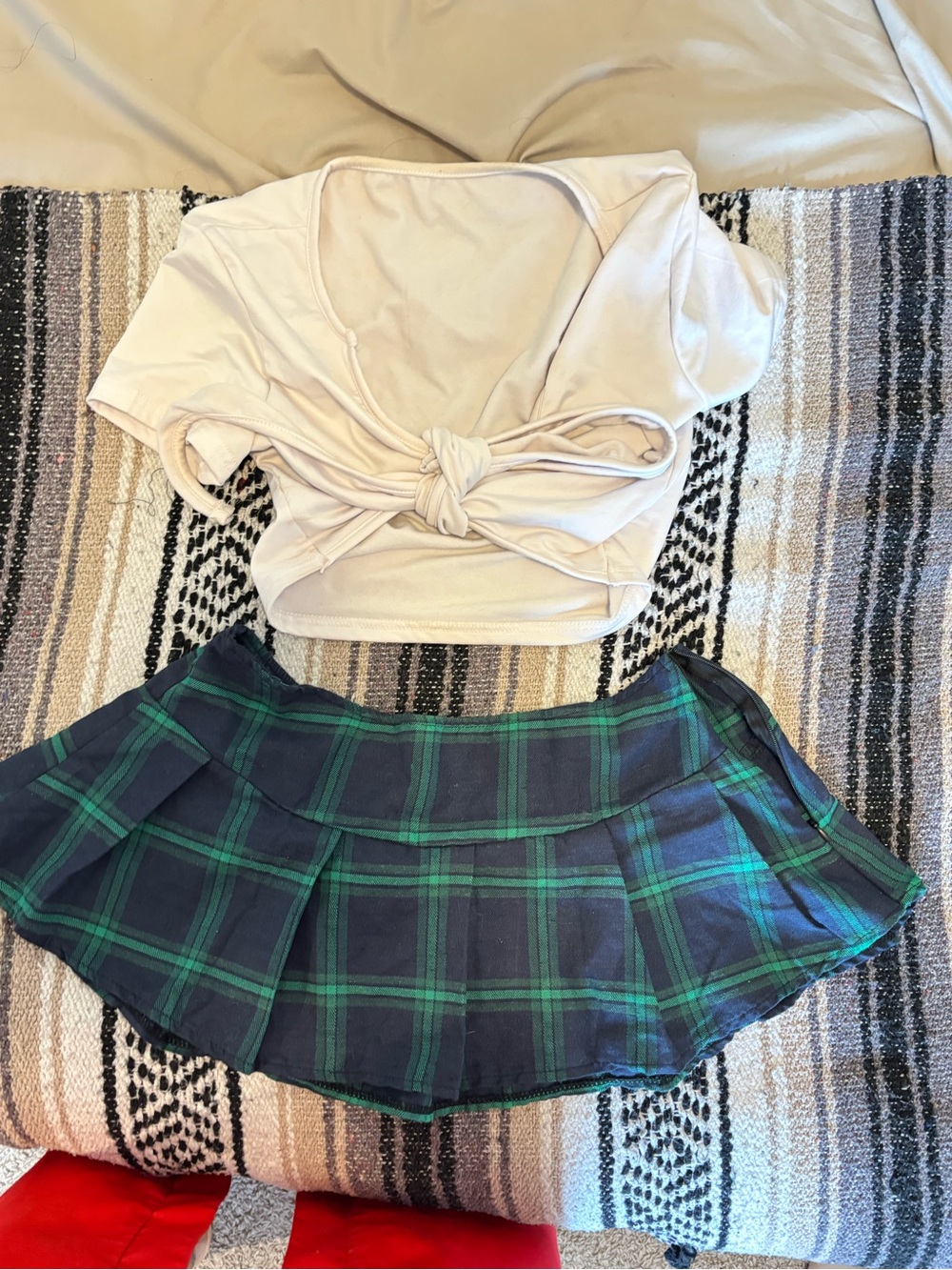 Green and Navy Plaid Pleated Mini Skirt - Women's